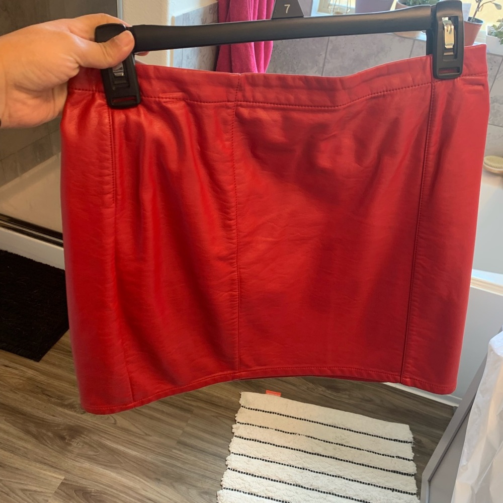 Red leather skirt